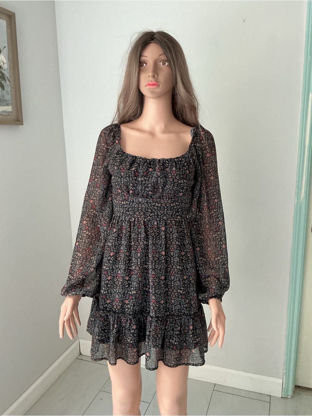 Altar'd State Black Red Floral Smocked Mini Dress